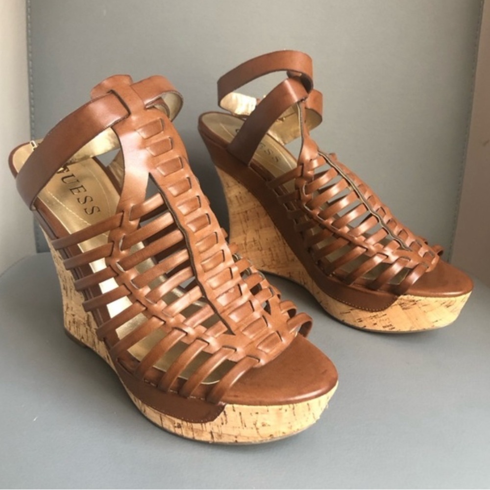 Guess Wedge Cork Sandals Brown Size 8.5
